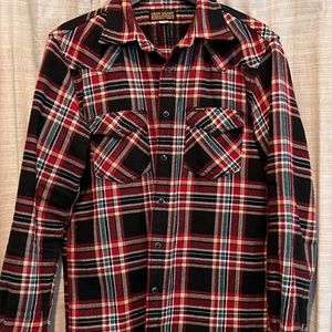 IRON HEART Ultra Heavy Flannel Western Shirt Black and Red